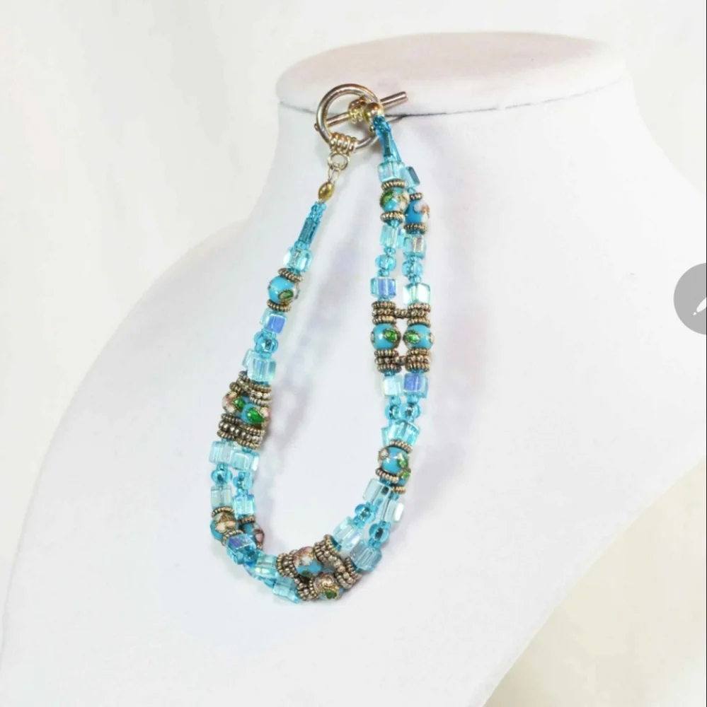 Beautiful Handmade Blue Cloisonne' Beaded Bracelet - Picture 2 of 7